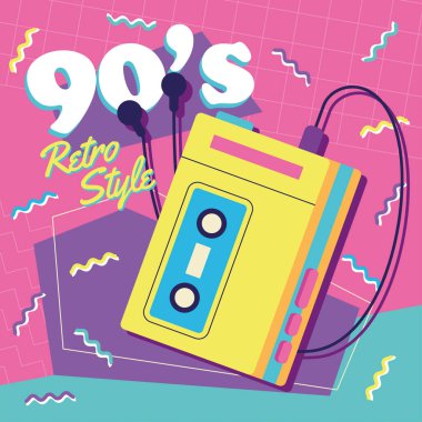 İzole edilmiş kaset çalar Nostaljik geçmişe dönük Vektör illüstrasyonu