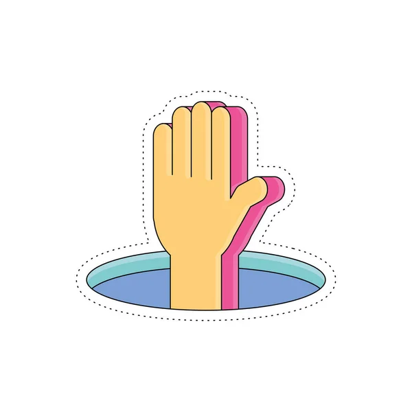 Isolierte Farbige Groovy Hand Geste Niedlichen Aufkleber Symbol Vector Illustration — Stockvektor