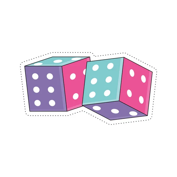 Geïsoleerde Gekleurde Groovy Paar Dices Sticker Pictogram Vector Illustratie — Stockvector