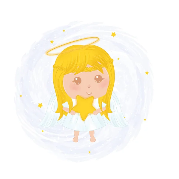 Μεμονωμένη Χαριτωμένο Θηλυκό Άγγελος Χαρακτήρα Διάνυσμα Εικονογράφηση — Διανυσματικό Αρχείο
