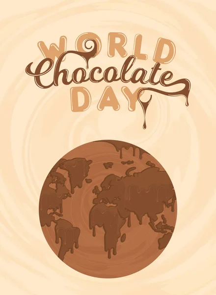 Ізольована Шоколадна Планета Земля Всесвітній День Шоколаду Вертикальний Плакат Векторні — стоковий вектор