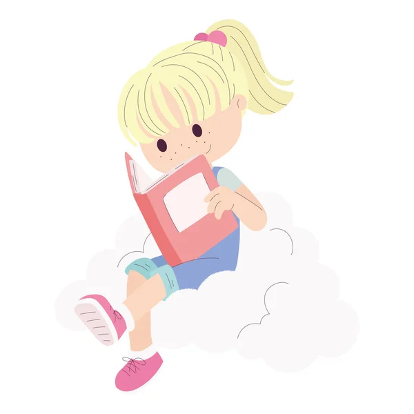Isolated Cute Girl Character Reading Book Vector Illustration — Stock Vector