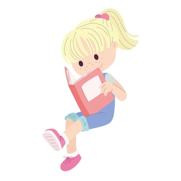 Απομονωμένο Χαριτωμένο Κορίτσι Χαρακτήρα Ανάγνωση Ενός Βιβλίου Διάνυσμα Εικονογράφηση — Διανυσματικό Αρχείο