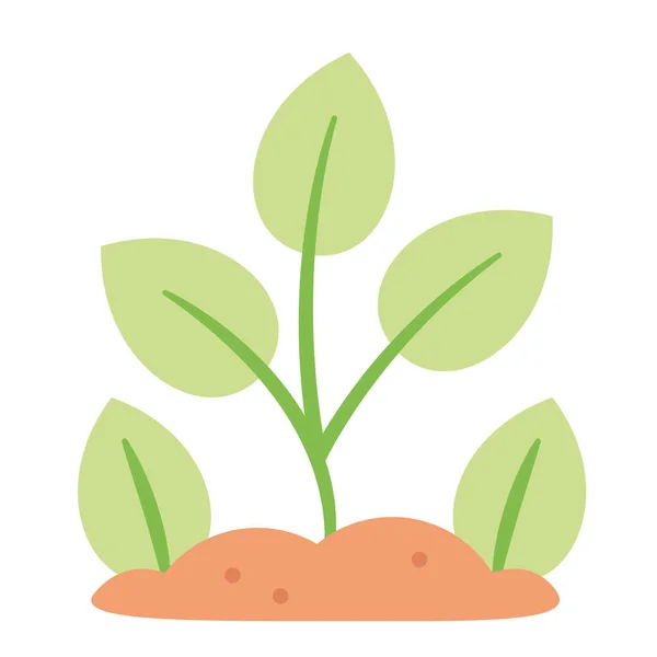 土壌アイコンに植えられた孤立した小さな緑の葉ベクトルイラスト — ストックベクタ