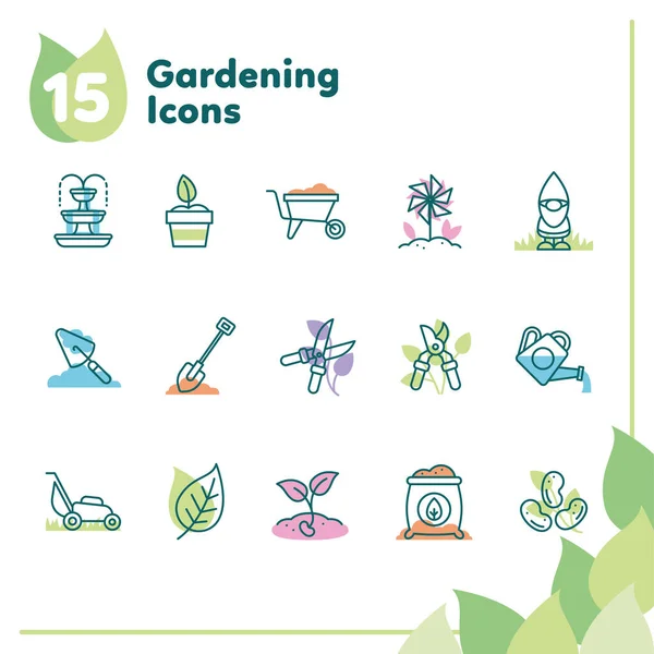 Conjunto Diferentes Iconos Jardinería Colores Ilustración Vectorial Ilustración de stock