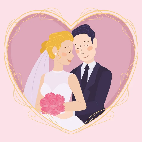 Απομονωμένοι Χαριτωμένοι Χαρακτήρες Ζευγαριού Γάμου Σχήμα Καρδιάς Διανυσματική Απεικόνιση — Διανυσματικό Αρχείο
