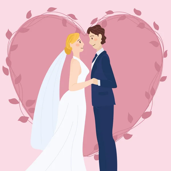 Isolated Cute Wedding Couple Characters Heart Shape Vector Illustration — Stock Vector