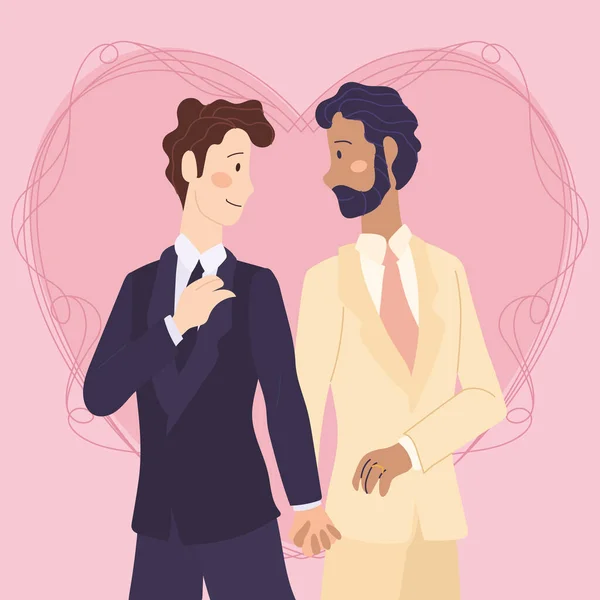 Απομονωμένοι Χαριτωμένοι Ομοφυλόφιλοι Γαμήλιοι Χαρακτήρες Σχήμα Καρδιάς Διανυσματική Απεικόνιση — Διανυσματικό Αρχείο
