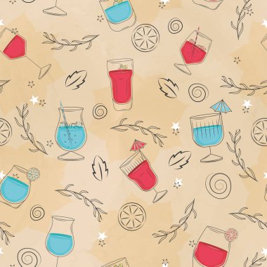 Kokteyl kadehlerinin taslak çizimi Vektör illüstrasyonu