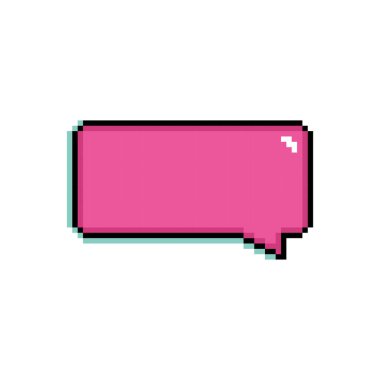 İzole edilmiş pembe pikselli komik konuşma balonu sohbet vektörü illüstrasyonu