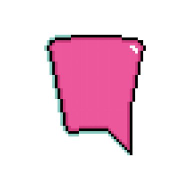 İzole edilmiş pembe pikselli komik konuşma balonu sohbet vektörü illüstrasyonu