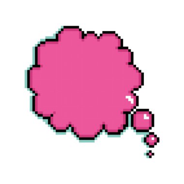 İzole edilmiş pembe pikselli komik konuşma balonu sohbet vektörü illüstrasyonu