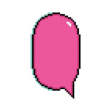 İzole edilmiş pembe pikselli komik konuşma balonu sohbet vektörü illüstrasyonu