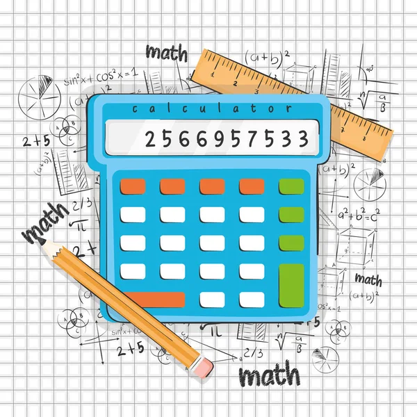 Izolowany Kalkulator Linijką Wzorami Matematycznymi Koncepcja Klas Matematycznych Ilustracja Wektora — Wektor stockowy