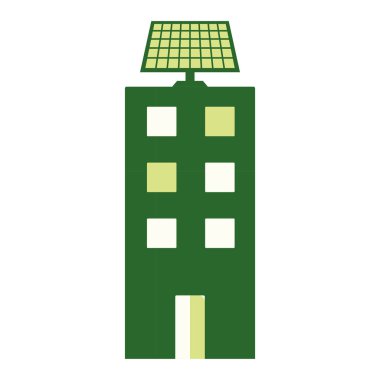 Güneş enerjisi vektörü illüstrasyonuyla izole edilmiş yeşil eko binası