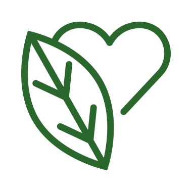 Kalp şeklindeki bir ikon Vektör illüstrasyonunun yanındaki doğal yaprağın izole edilmiş dış çizgisi