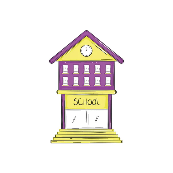 Isolado Colorido Escola Edifício Esboço Ícone Vector Ilustração — Vetor de Stock
