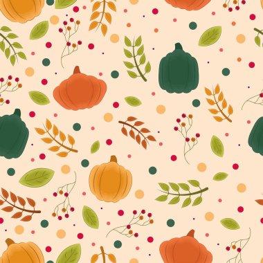 Kabak Vektörü illüstrasyonu ile sonbahar mevsimsel desen arkaplanı