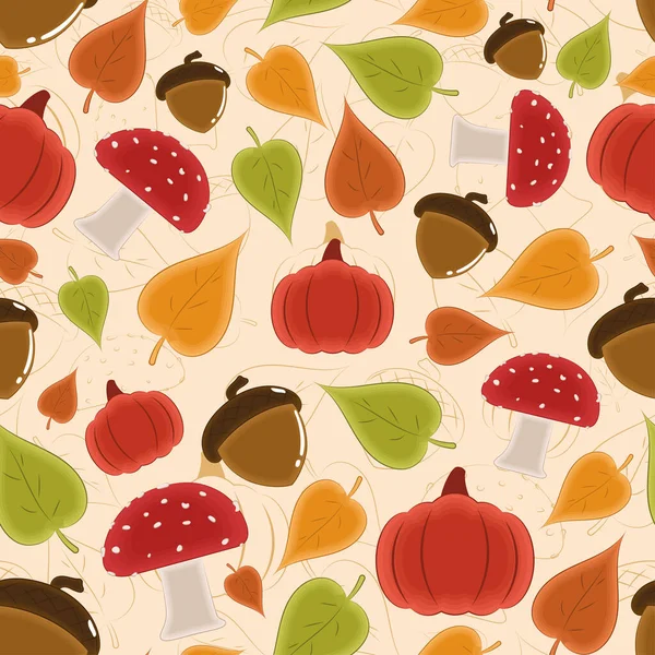 季節のオブジェクトと秋のパターンの背景 ベクターイラスト — ストックベクタ