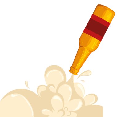 Köpük taşıyıcı illüstrasyonlu izole bira şişesi.