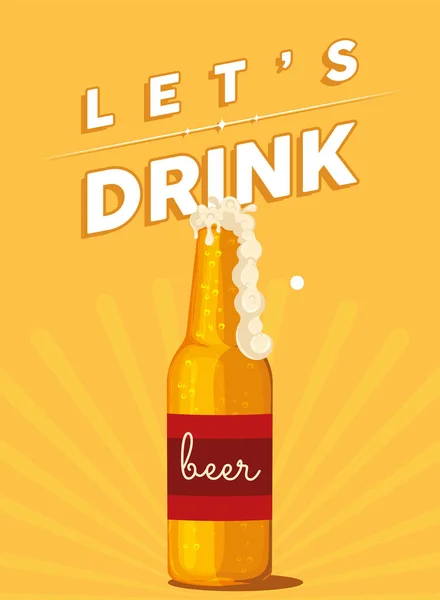 Plakat Von Lasst Uns Bierflaschen Trinken Vektor Illustration — Stockvektor