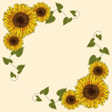 Renkli ayçiçeği çerçeve Çiçek sınır vektörü illüstrasyonu