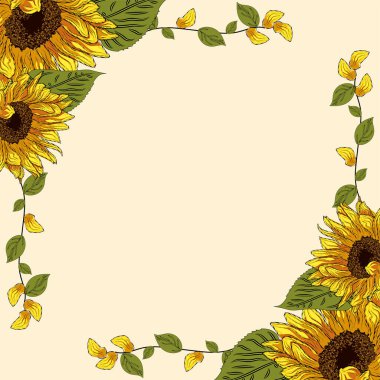 Renkli ayçiçeği çerçeve Çiçek sınır vektörü illüstrasyonu