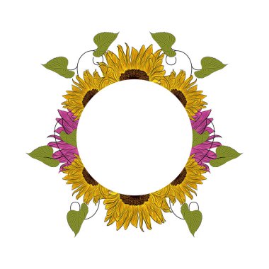 Renkli ayçiçeği çerçeve Çiçek sınır vektörü illüstrasyonu