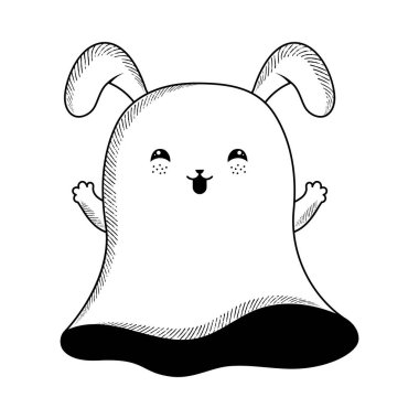 Tavşan kostümlü bir hayalet tasviri. Vektör çizimi.