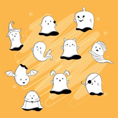 Şirin cadılar bayramı karakterleri Vektör illüstrasyonu