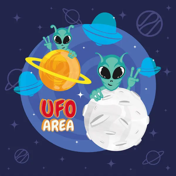 Cute cartoon alien UFO sticker Vector illustration