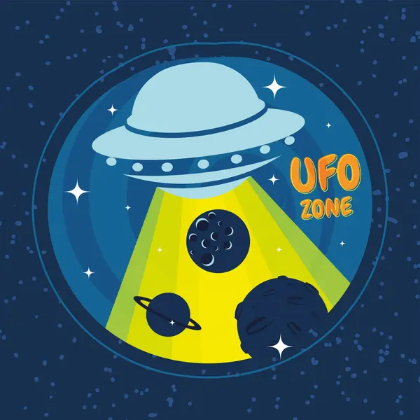 Cute cartoon alien UFO sticker Vector illustration