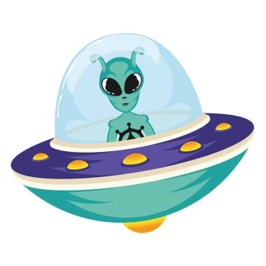 Uzaylı karakter Vektör illüstrasyonlu renkli UFO uzay gemisi