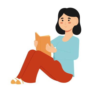 Rahat kadın kitap okuyor Hygge konsept vektör çizimi