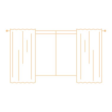 Perde Vektörü illüstrasyonlu bir pencere çizimi