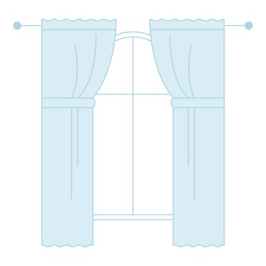 Perde Vektörü illüstrasyonlu bir pencere çizimi