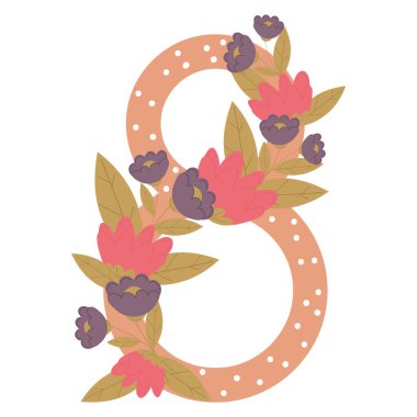 Çiçeklerle süslenmiş 8 numara Vektör illüstrasyonu