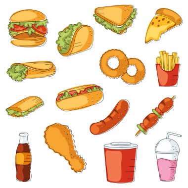 Fast food ikonu desenli Restoran Duvar Kağıdı Vektörü illüstrasyonu