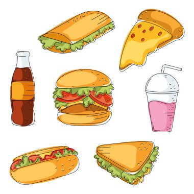 Fast food ikonu desenli Restoran Duvar Kağıdı Vektörü illüstrasyonu
