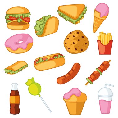 Fast food ikonu desenli Restoran Duvar Kağıdı Vektörü illüstrasyonu