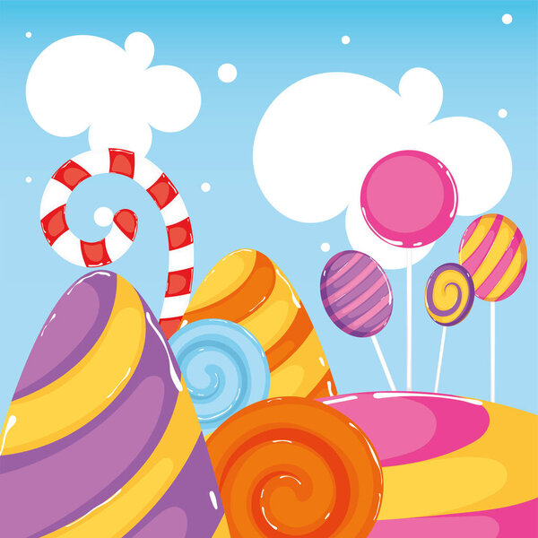 Colored candy land landscape Sweet place Vector illustration