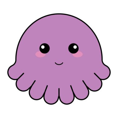 Şirin kawaii ahtapot emoji simgesi Vektör illüstrasyonu