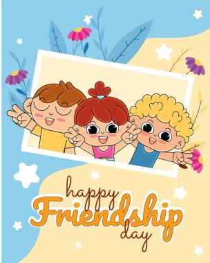 Arkadaşlık Günü Mutlu çocuk portresi Vektör illüstrasyonu