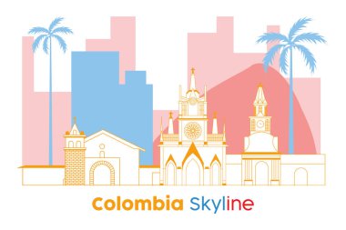 Kolombiya silueti Modern şehir manzarası Vektör illüstrasyonu
