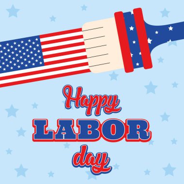 Amerikan bayrağı tasarımı ve vektör illüstrasyonuyla bir boya fırçası içeren İşçi Bayramı grafiği