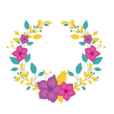 Renkli çiçek çelengi, canlı çiçekler ve Vektör illüstrasyonunu bırakıyor