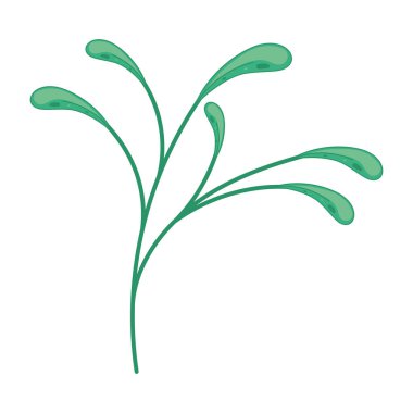 Kavisli saplı ve sıvı tasarım Vektör illüstrasyonlu yeşil soyut yaprak
