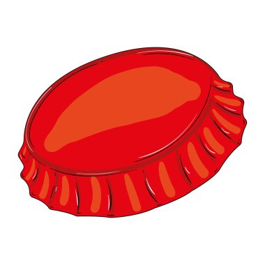 Parlak kırmızı şişe kapağı eğlenceli bir çizgi film tarzında gösterilmiş, içecek teması için mükemmel, Vektör illüstrasyonu