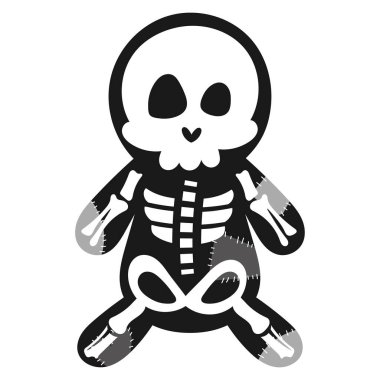 Dikilmiş yama tasarımlı sevimli iskelet bebek, Cadılar Bayramı temaları için mükemmel, Vektör illüstrasyonu