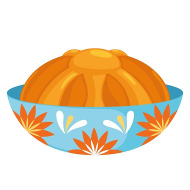 Meksika ekmeği, Ölüler Günü için dekoratif mavi ve turuncu bir kâsede servis edilir.